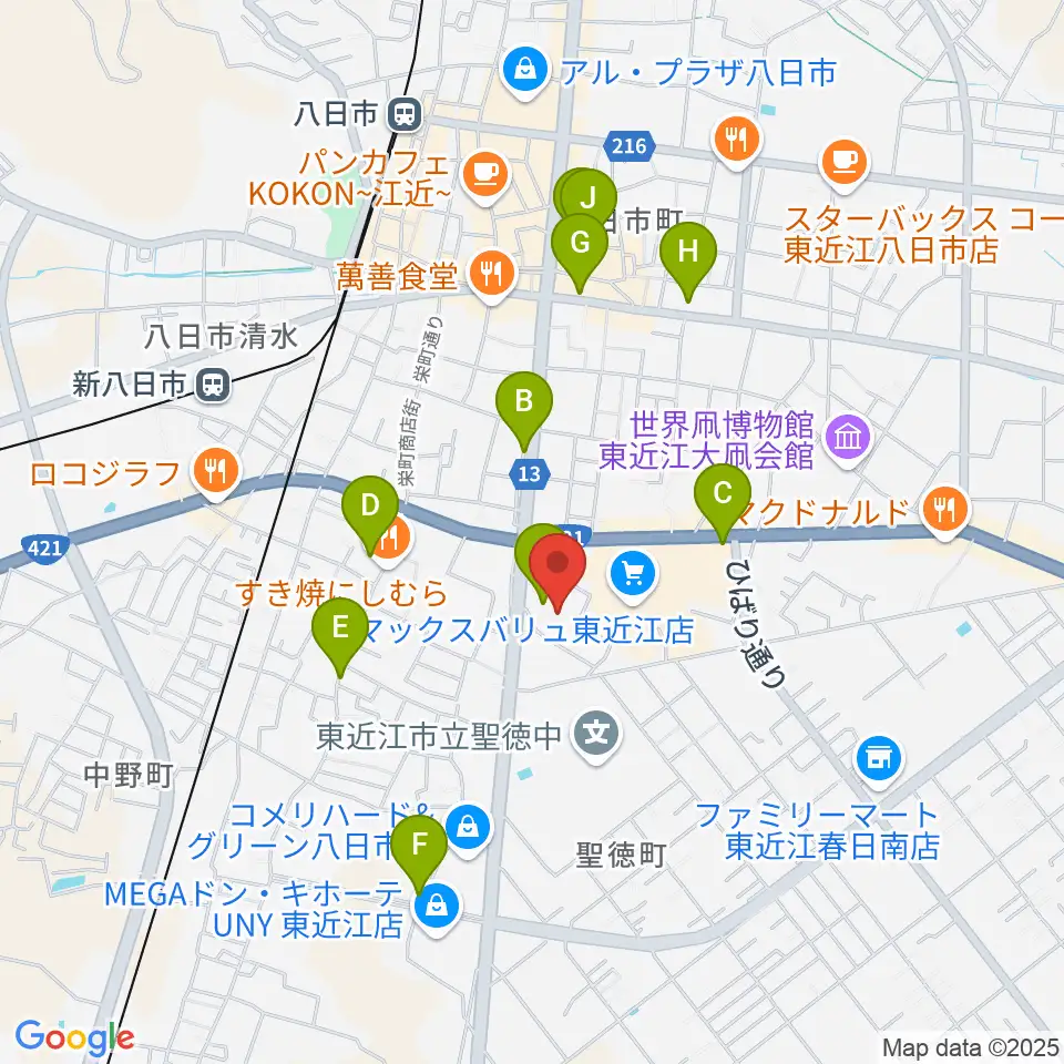 八日市文化芸術会館周辺のカフェ一覧地図
