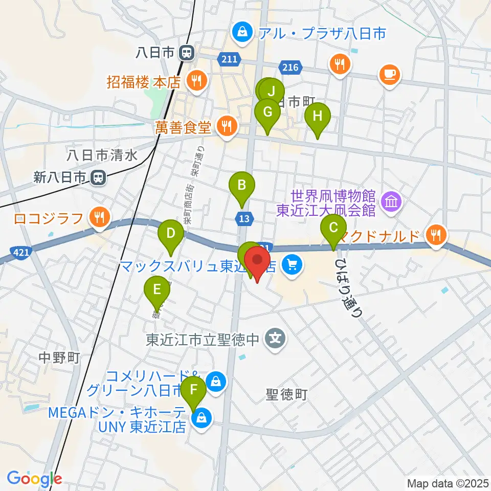八日市文化芸術会館周辺のカフェ一覧地図