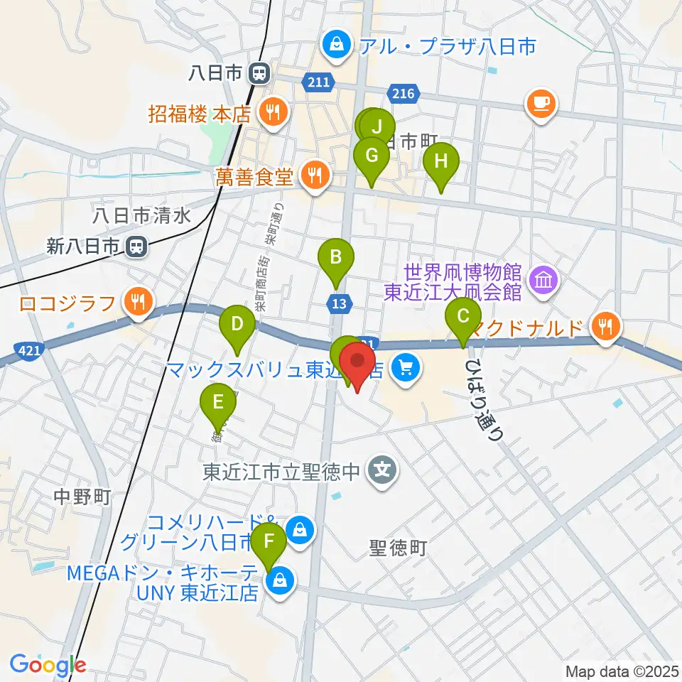 八日市文化芸術会館周辺のカフェ一覧地図