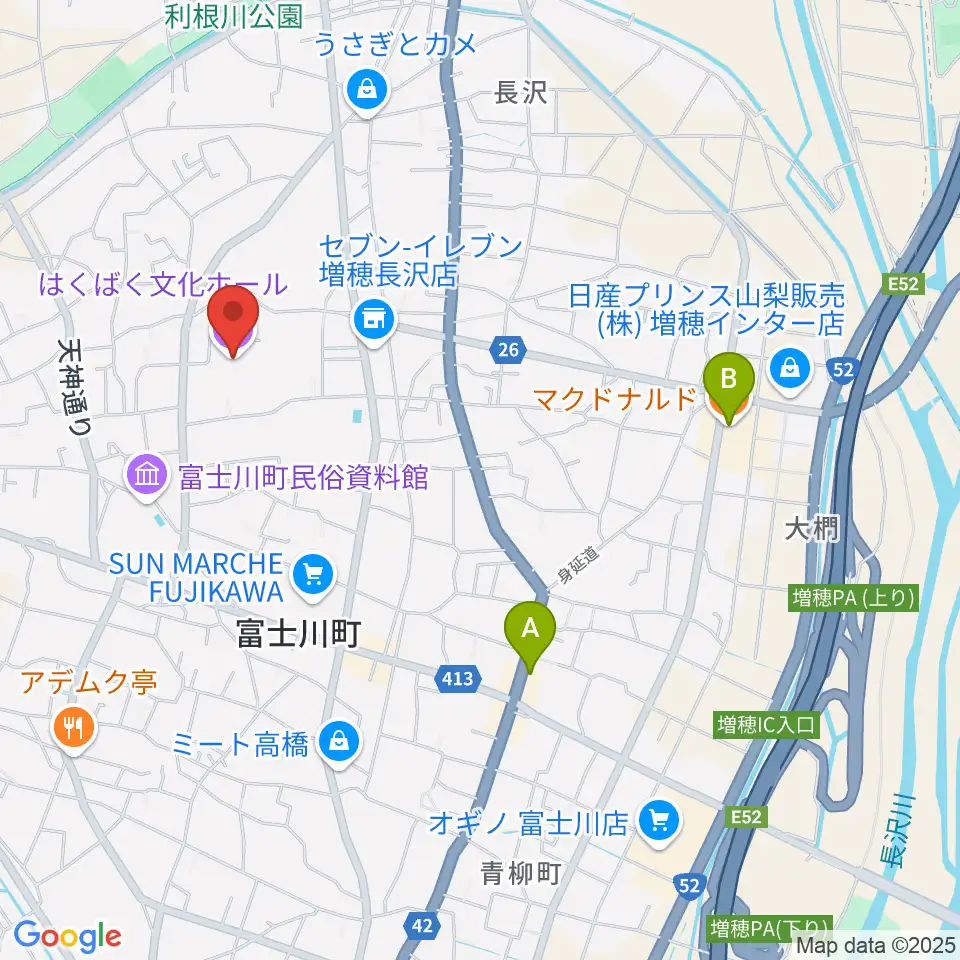 はくばく文化ホール周辺のカフェ一覧地図