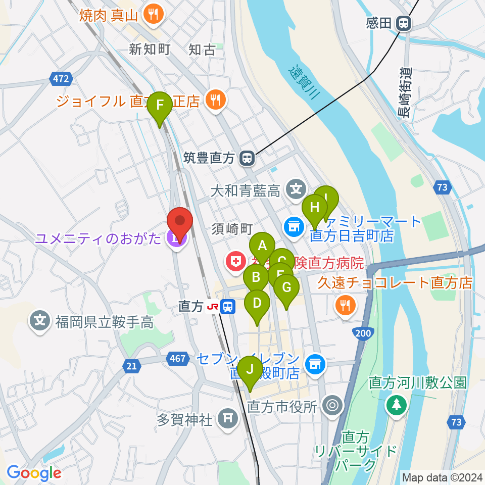 ユメニティのおがた周辺のカフェ一覧地図