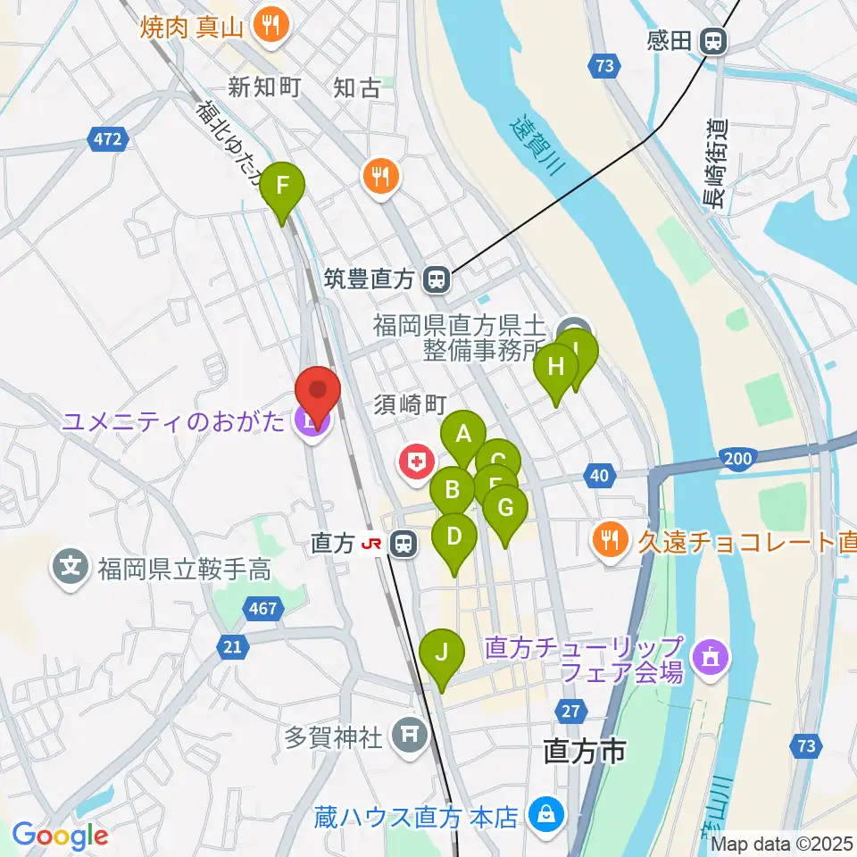 ユメニティのおがた周辺のカフェ一覧地図