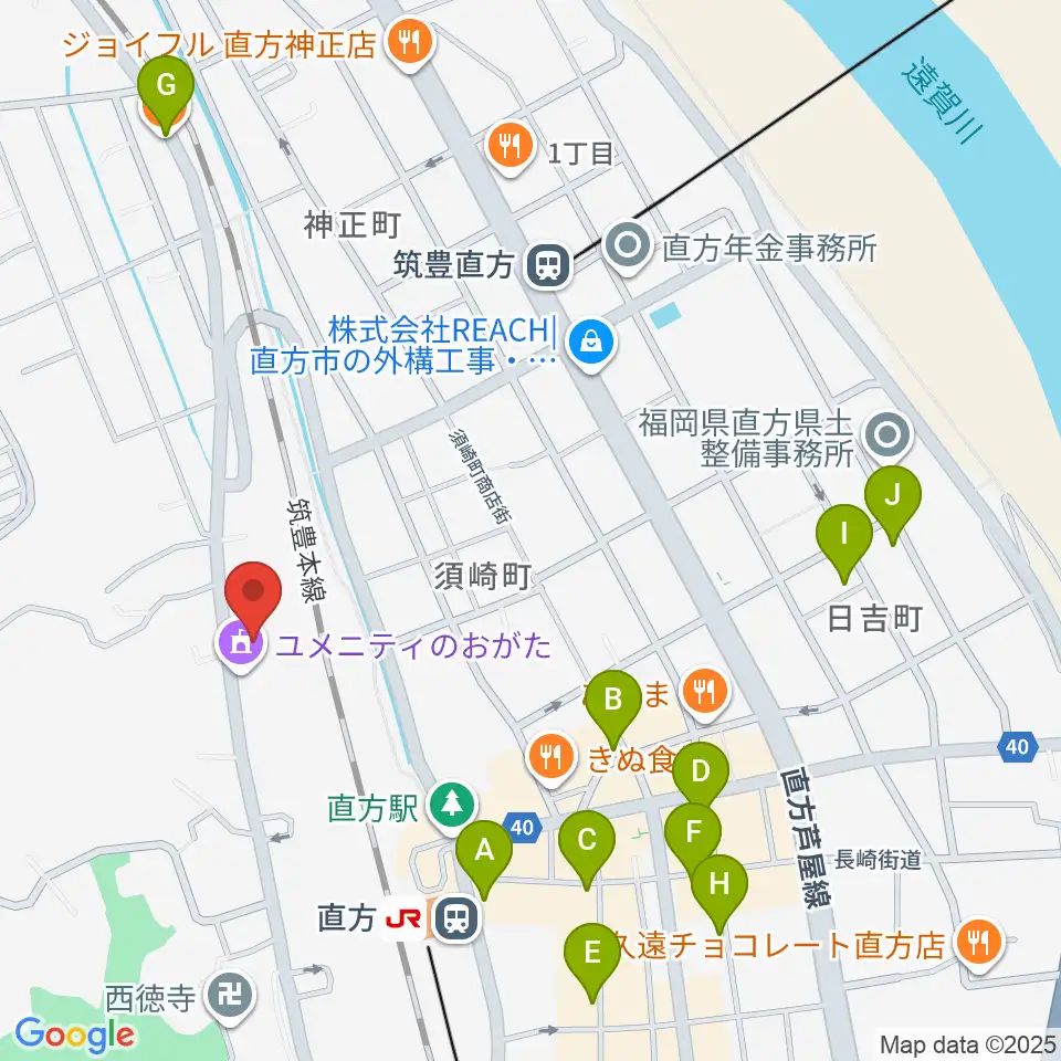 ユメニティのおがた周辺のカフェ一覧地図