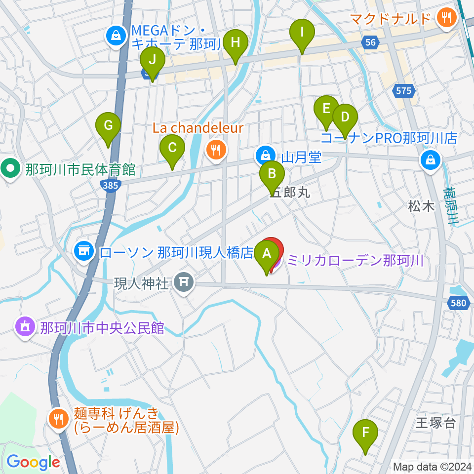 ミリカローデン那珂川周辺のカフェ一覧地図