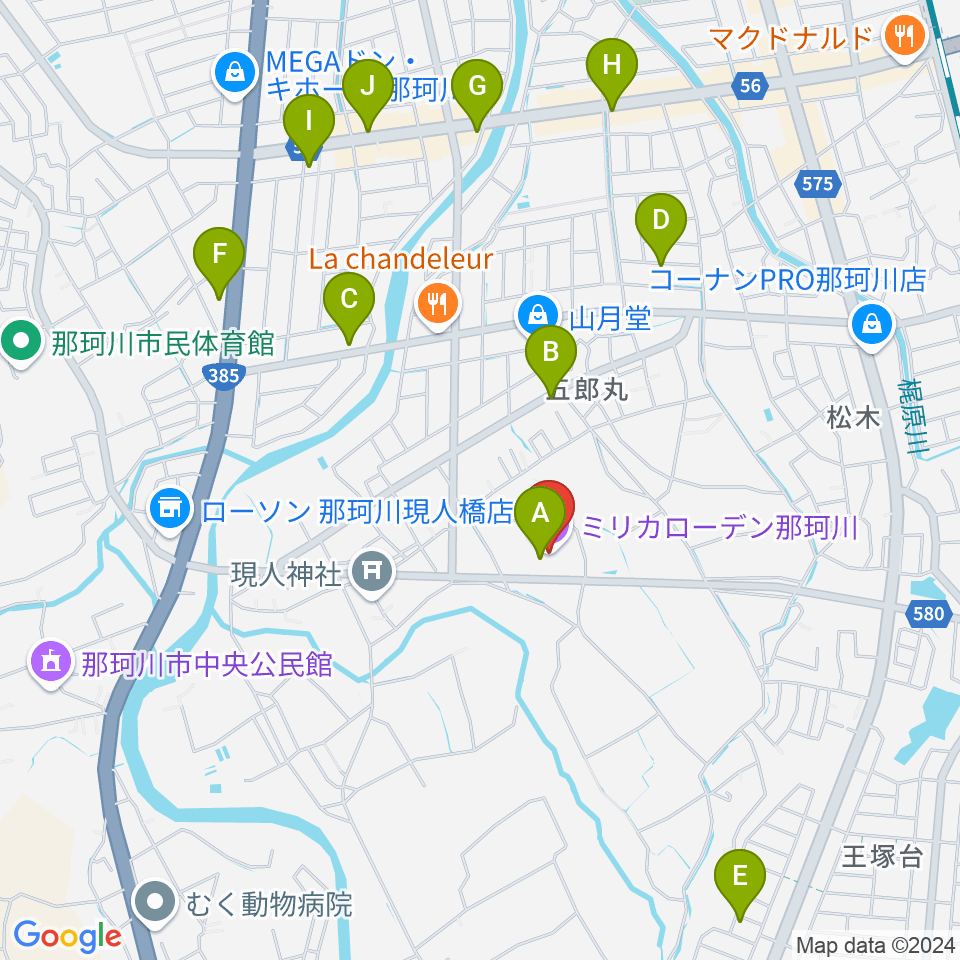 ミリカローデン那珂川周辺のカフェ一覧地図