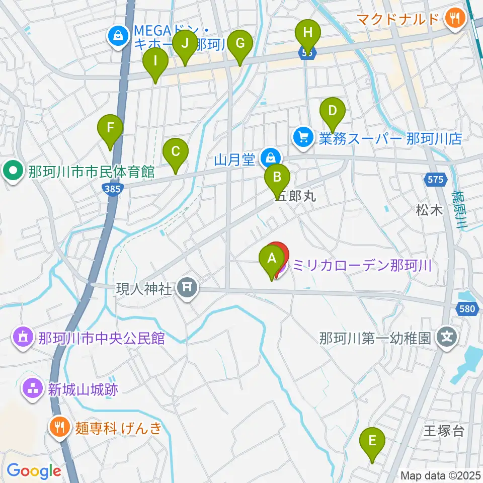 ミリカローデン那珂川周辺のカフェ一覧地図