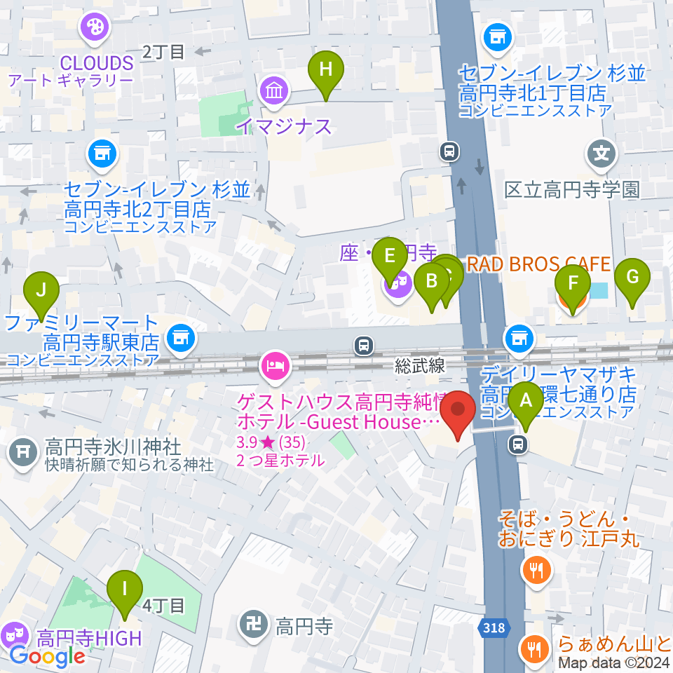 高円寺STUDIO K周辺のカフェ一覧地図