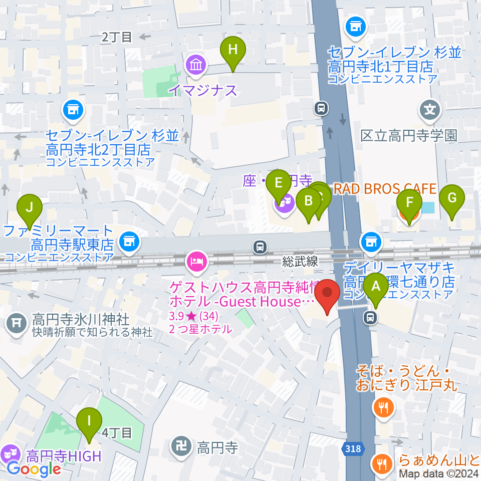 高円寺STUDIO K周辺のカフェ一覧地図