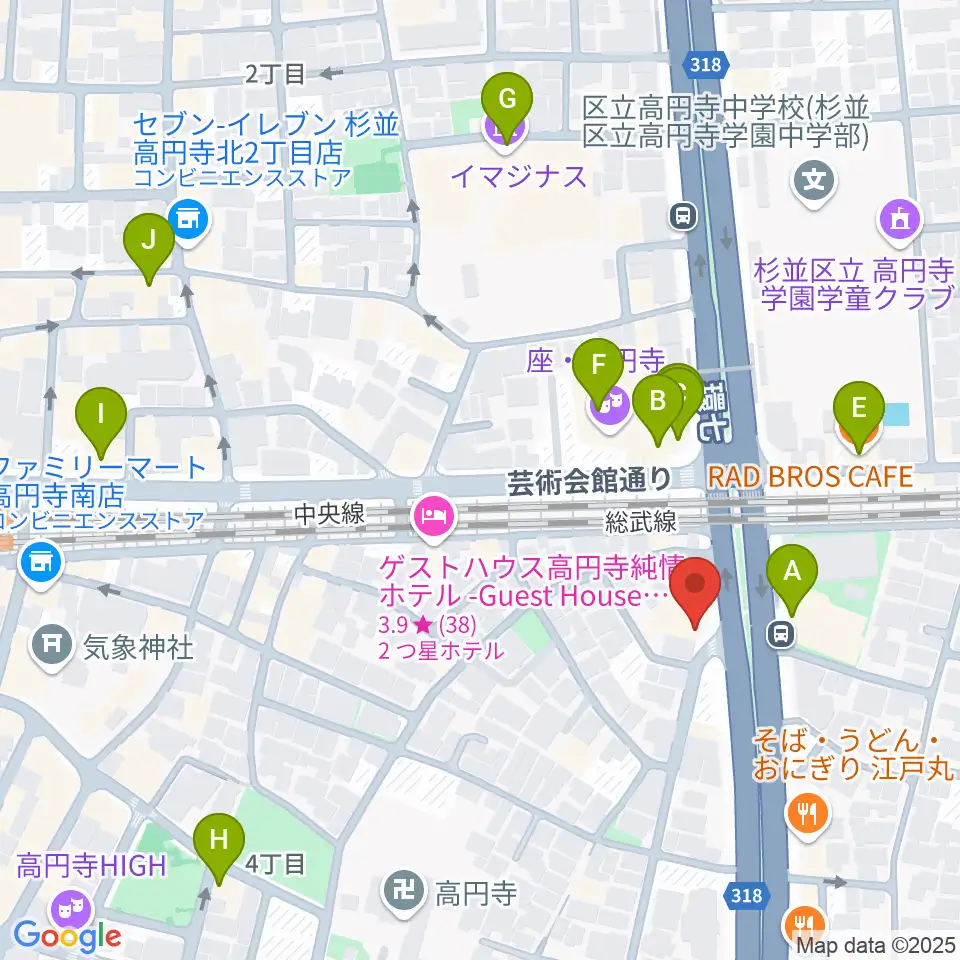 高円寺STUDIO K周辺のカフェ一覧地図