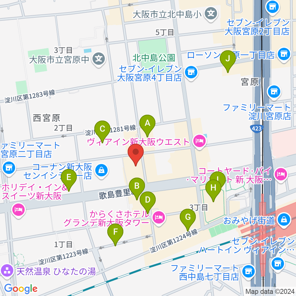 村松楽器 大阪店周辺のカフェ一覧地図