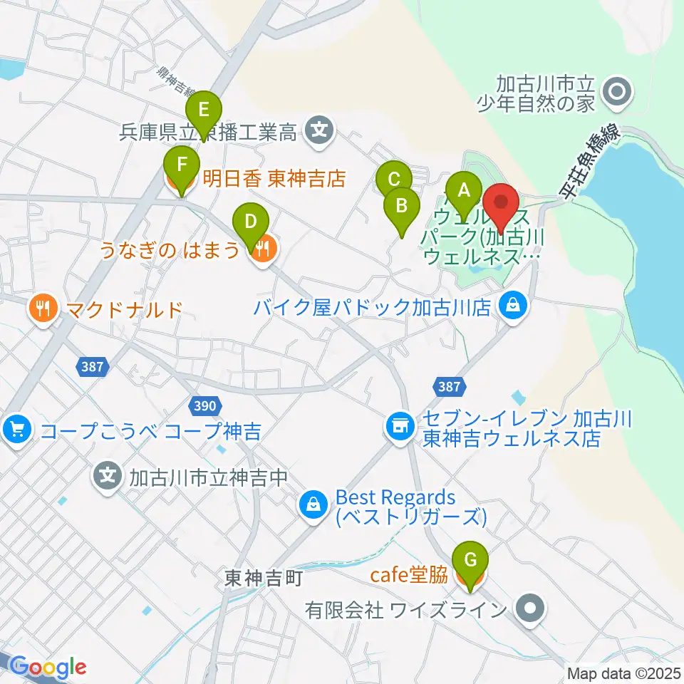 たんようウェルネスパーク アラベスクホール周辺のカフェ一覧地図