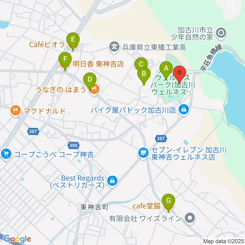 たんようウェルネスパーク アラベスクホール周辺のカフェ一覧地図