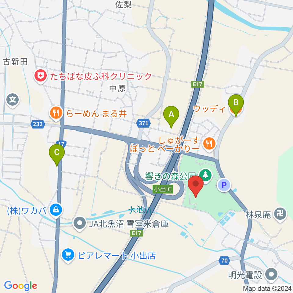 魚沼市小出郷文化会館周辺のカフェ一覧地図