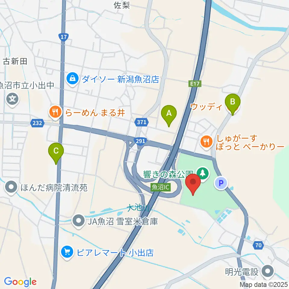 魚沼市響きの森文化会館周辺のカフェ一覧地図