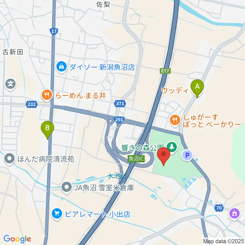 魚沼市響きの森文化会館周辺のカフェ一覧地図