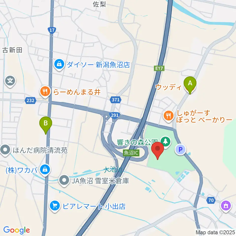 魚沼市響きの森文化会館周辺のカフェ一覧地図