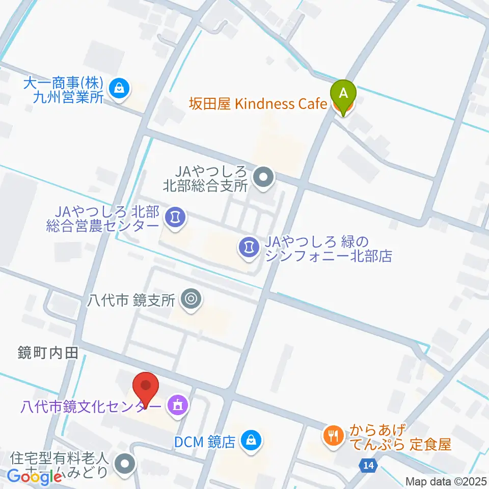 八代市鏡文化センター周辺のカフェ一覧地図