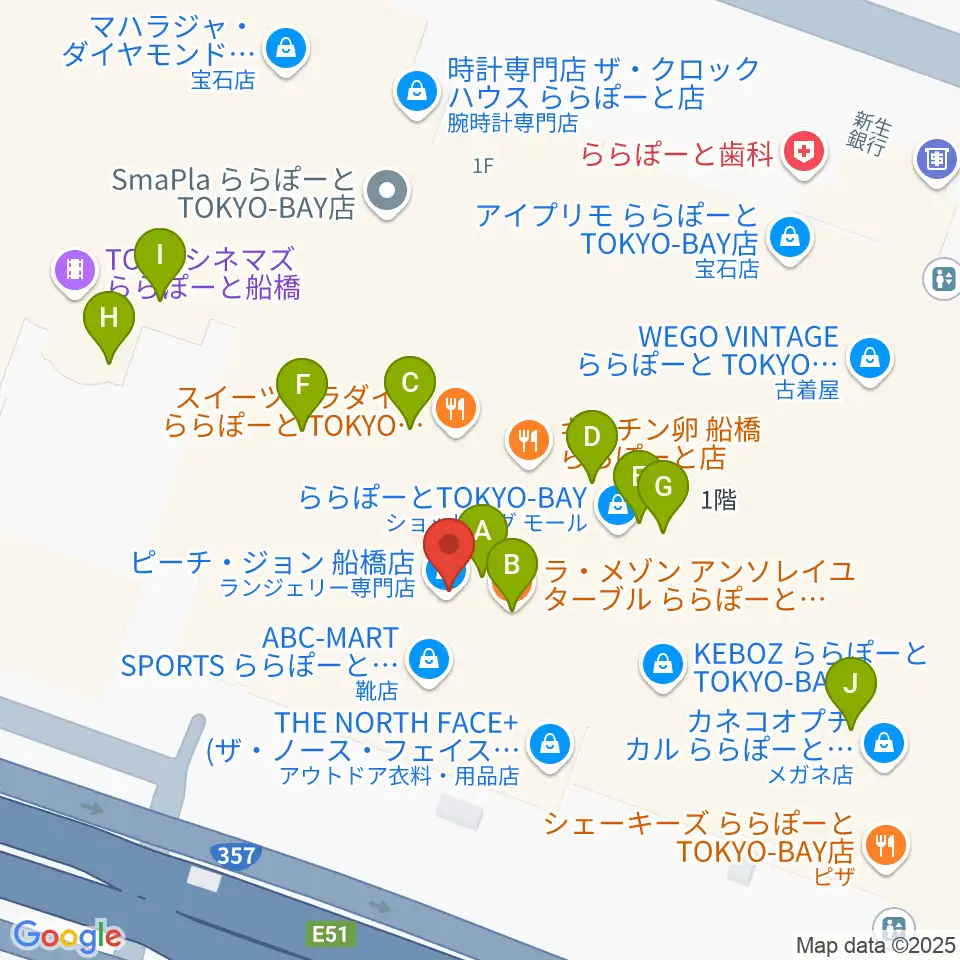 タワーレコード ららぽーとTOKYO-BAY店周辺のカフェ一覧地図