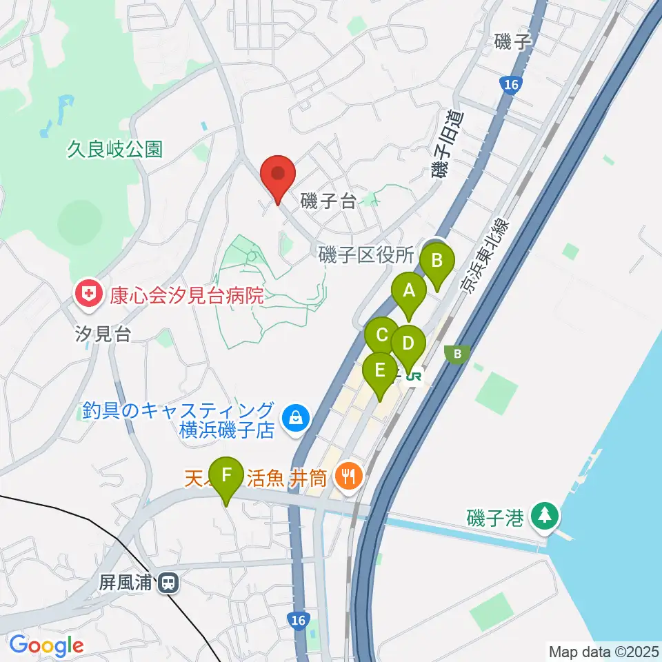 多治川ギタースクール横浜磯子教室周辺のカフェ一覧地図