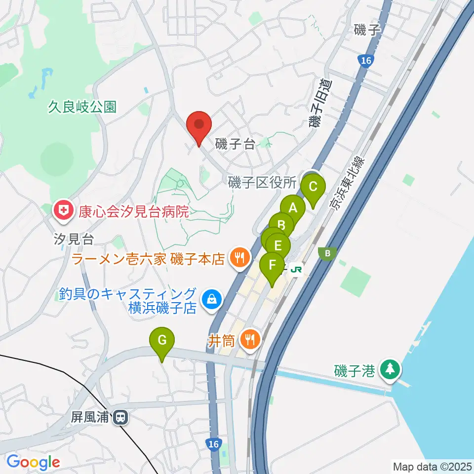 多治川ギタースクール横浜磯子教室周辺のカフェ一覧地図