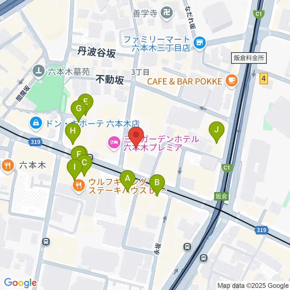 六本木クラップス周辺のカフェ一覧地図