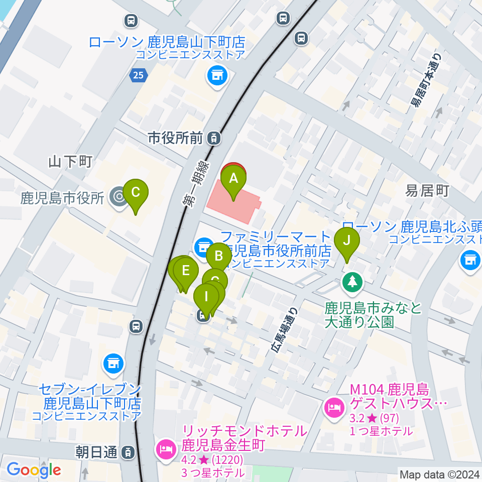 かごしま文化情報センターKCIC周辺のカフェ一覧地図