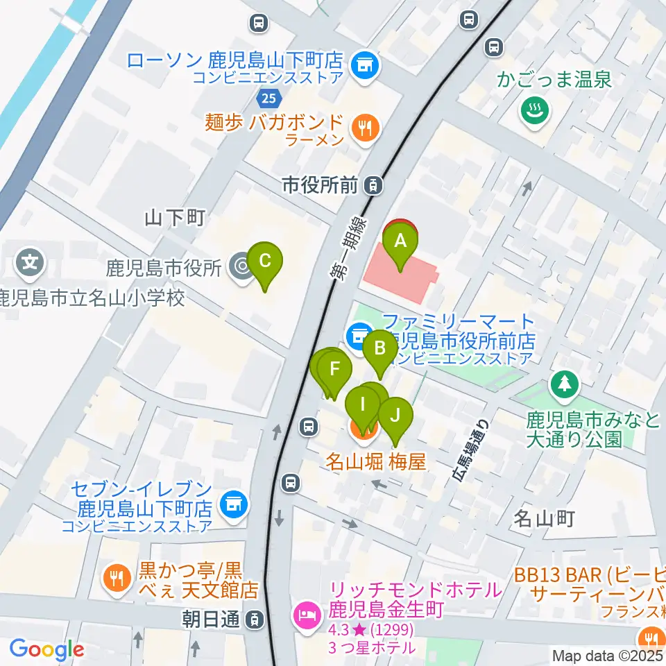 かごしま文化情報センターKCIC周辺のカフェ一覧地図