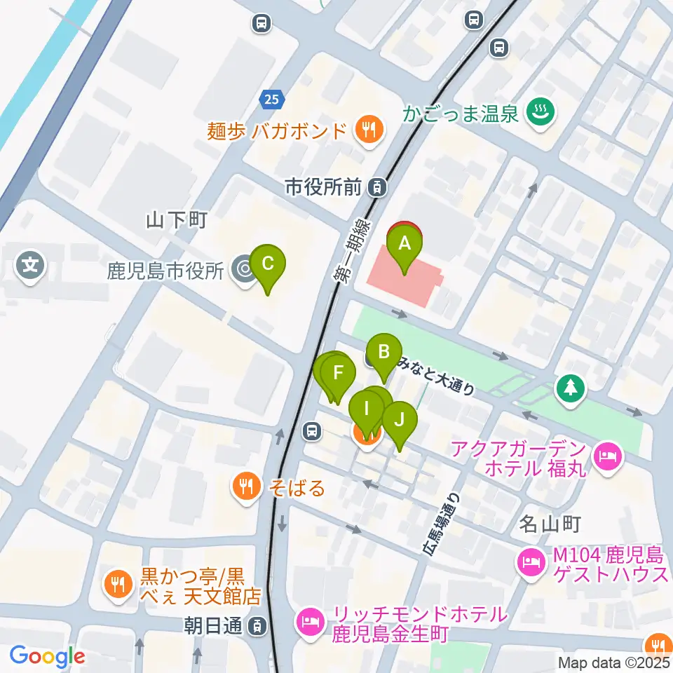 かごしま文化情報センターKCIC周辺のカフェ一覧地図