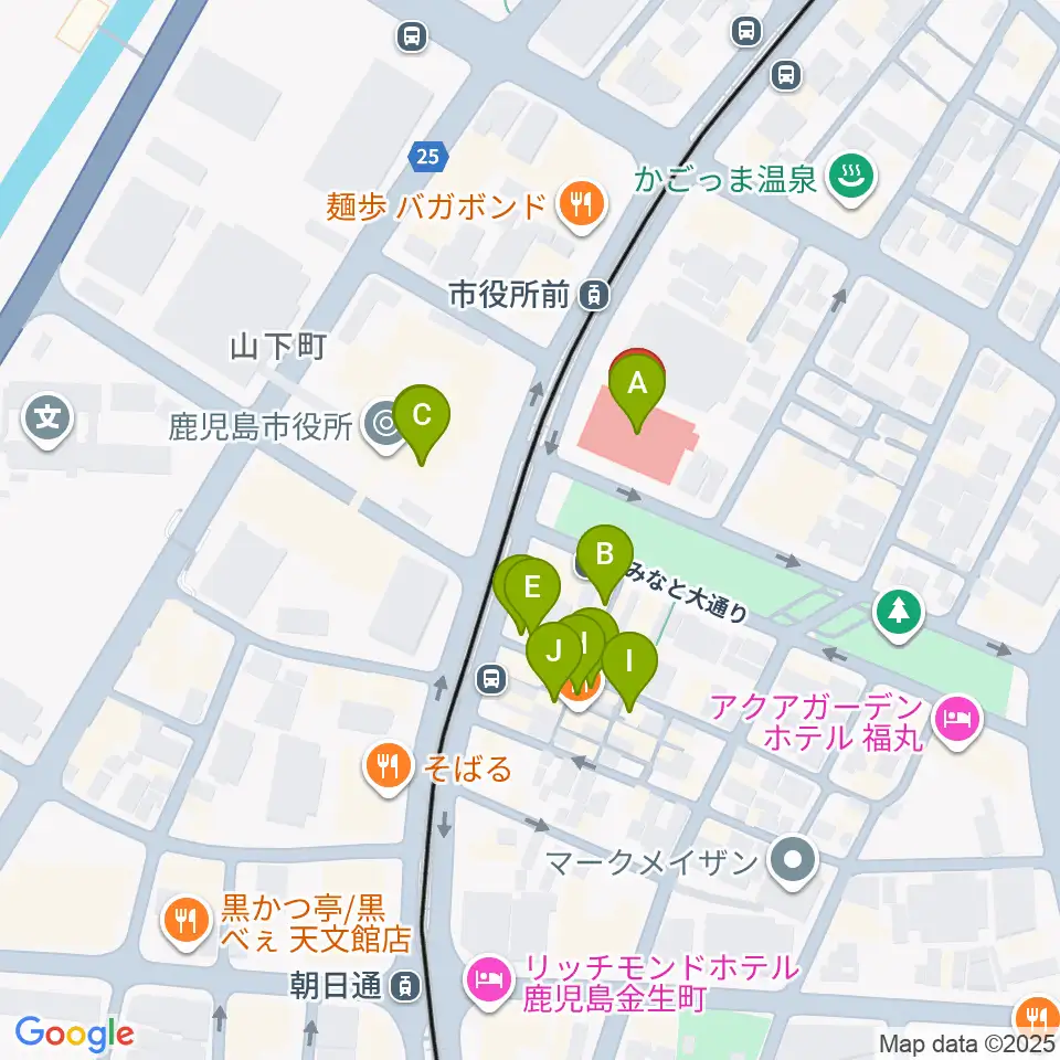 かごしま文化情報センターKCIC周辺のカフェ一覧地図