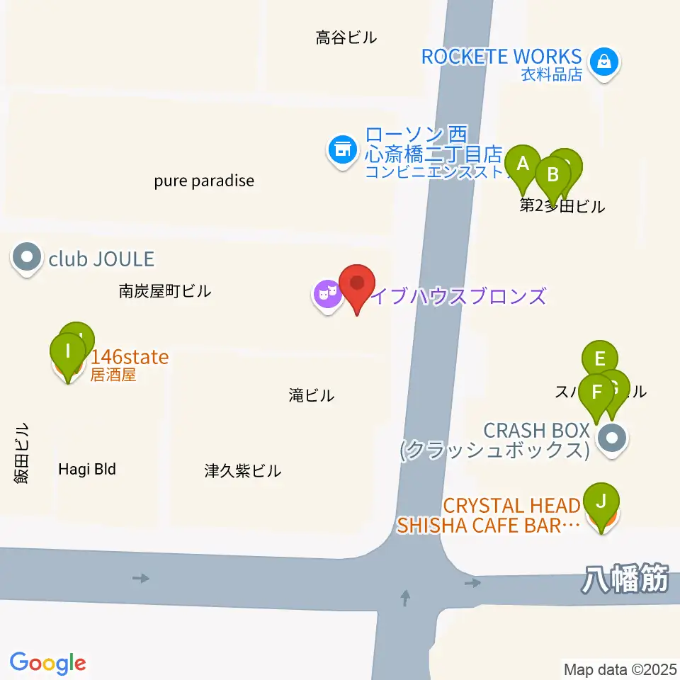 心斎橋BRONZE周辺のカフェ一覧地図