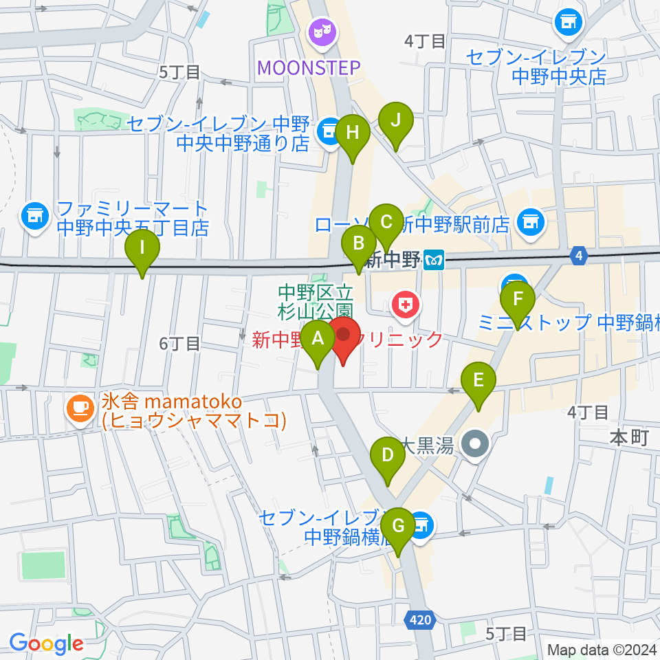 弁天周辺のカフェ一覧地図