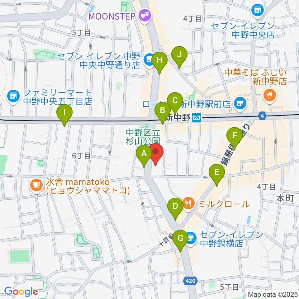 弁天周辺のカフェ一覧地図