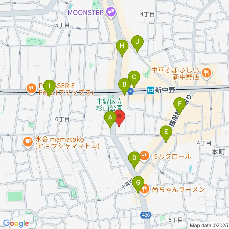 弁天周辺のカフェ一覧地図