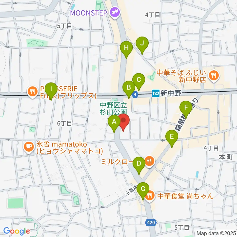 弁天周辺のカフェ一覧地図