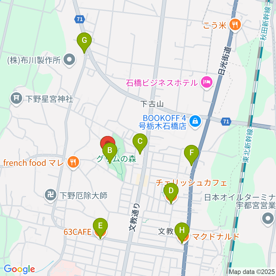 グリムの森・グリムの館周辺のカフェ一覧地図