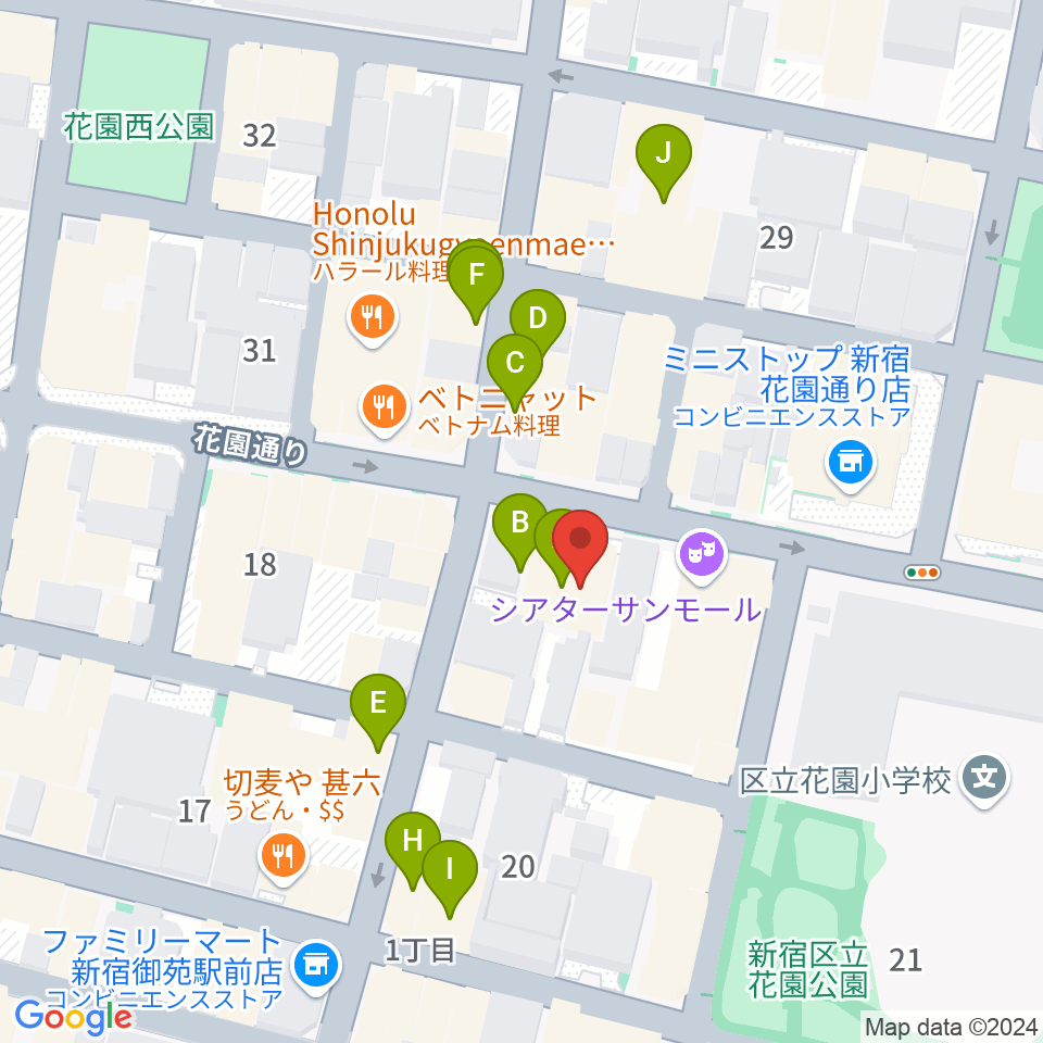 御苑ROSSO198周辺のカフェ一覧地図