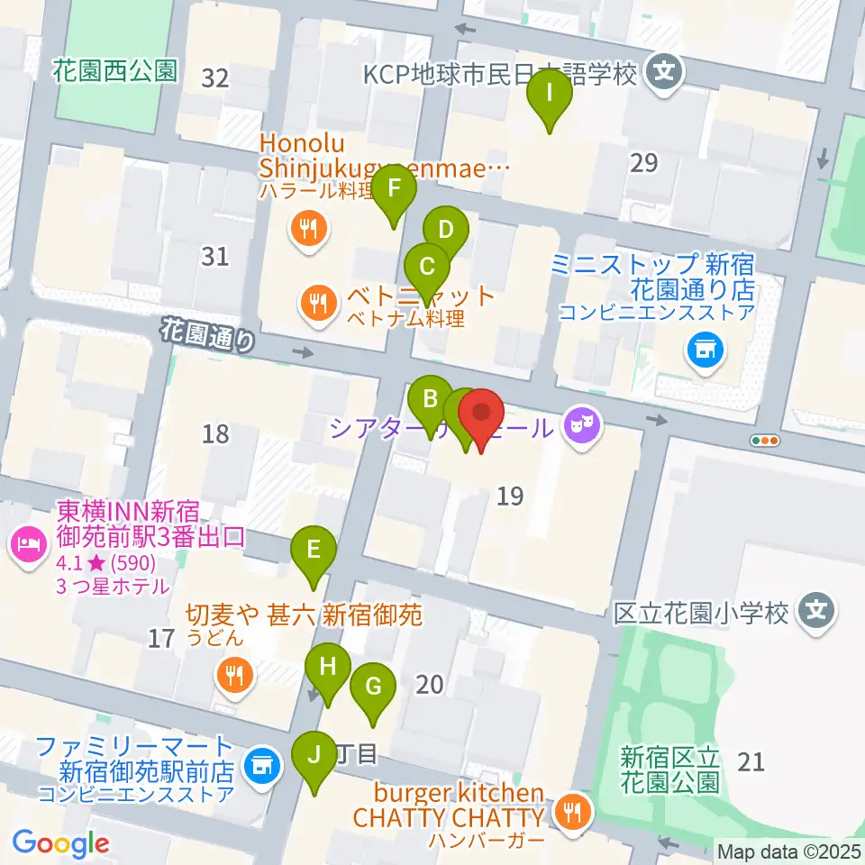 御苑ROSSO198周辺のカフェ一覧地図