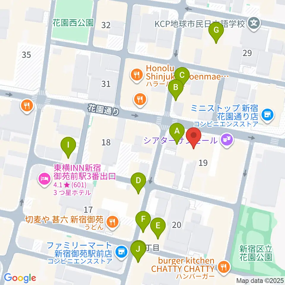 御苑ROSSO198周辺のカフェ一覧地図