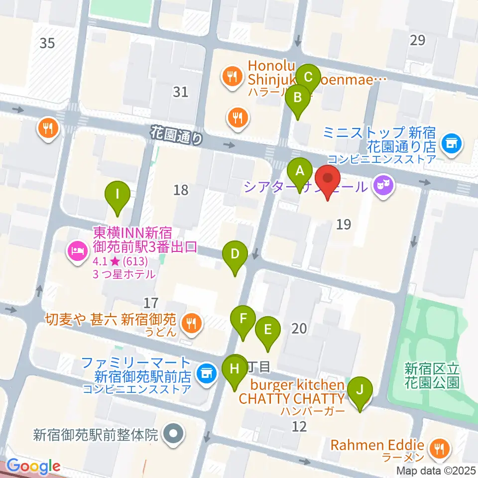 御苑ROSSO198周辺のカフェ一覧地図