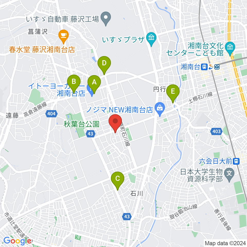 富士楽器 湘南台ショールーム周辺のカフェ一覧地図