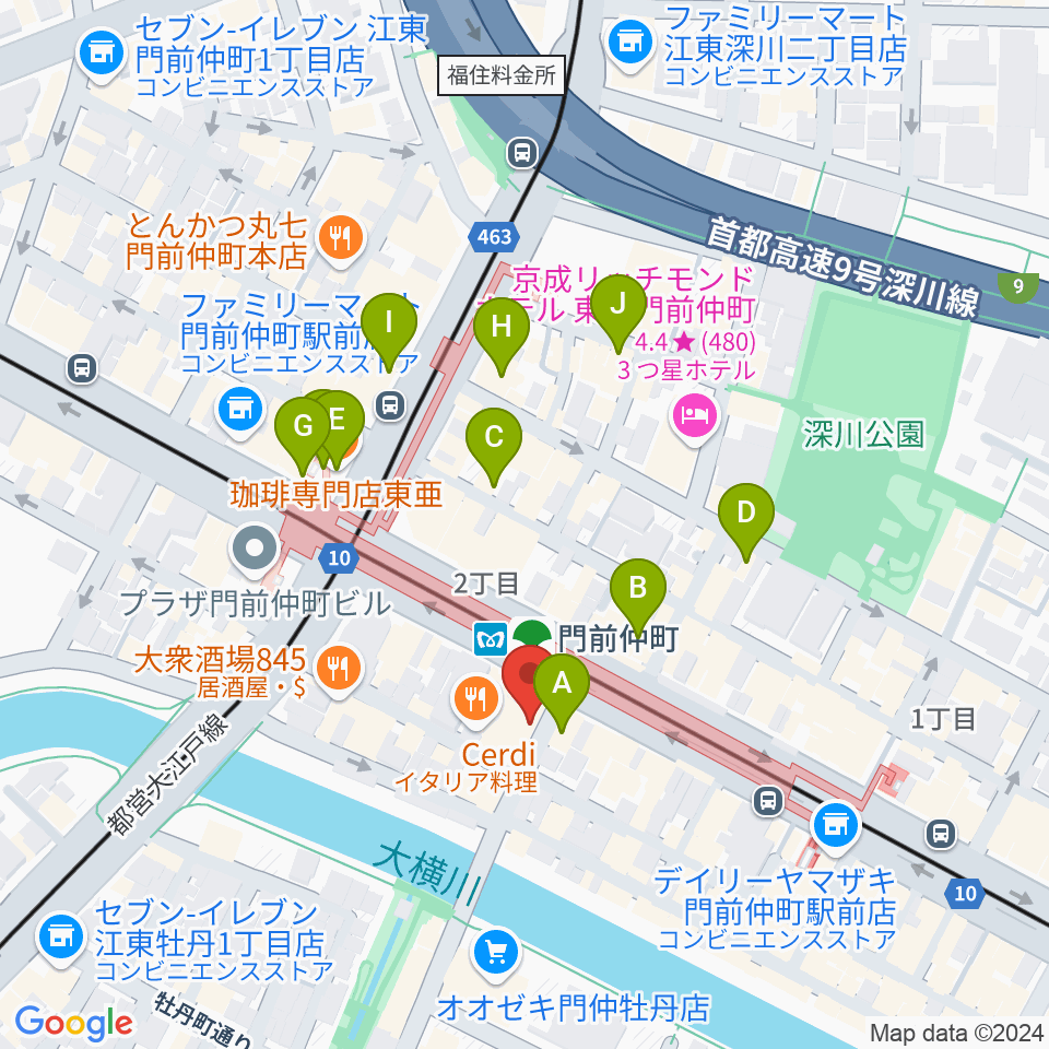 八重洲ピアノ社 門前仲町センター周辺のカフェ一覧地図