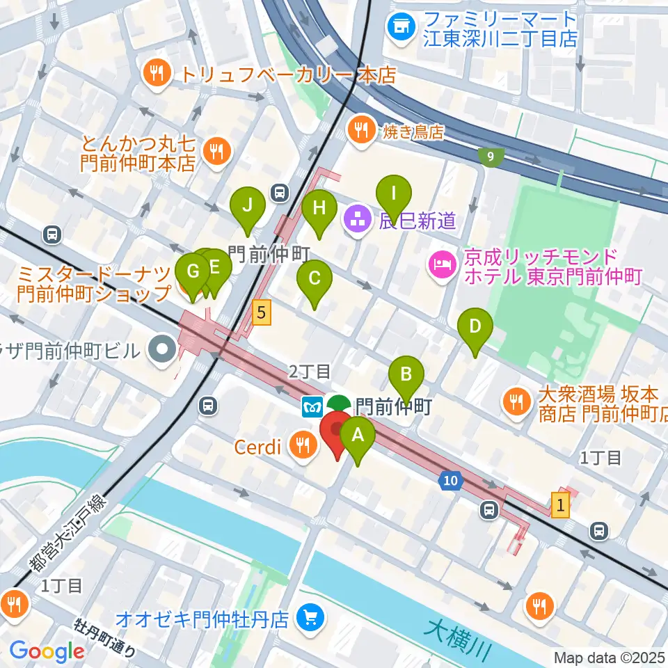 八重洲ピアノ社 門前仲町センター周辺のカフェ一覧地図