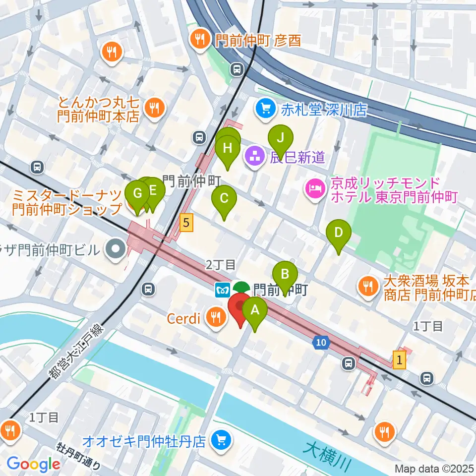 八重洲ピアノ社 門前仲町センター周辺のカフェ一覧地図