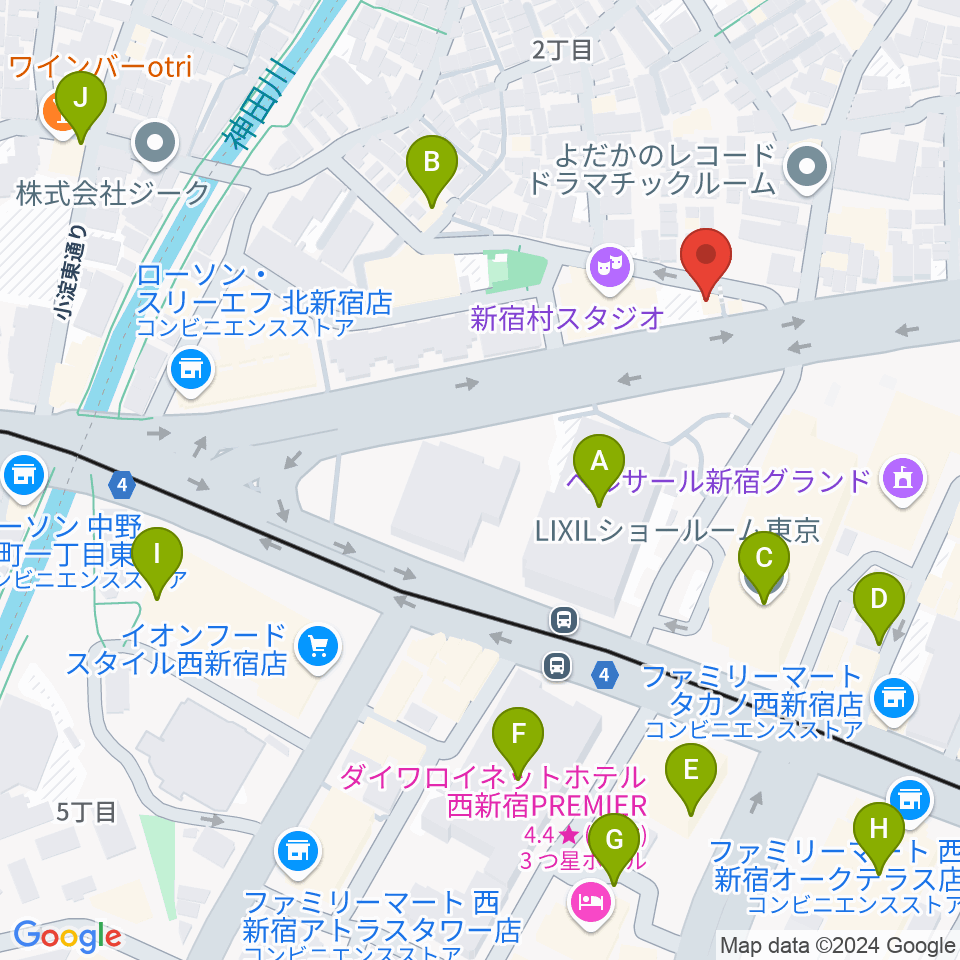 新宿村LIVE周辺のカフェ一覧地図