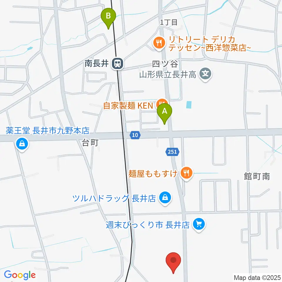 音楽アズム舘 長井本店周辺のカフェ一覧地図