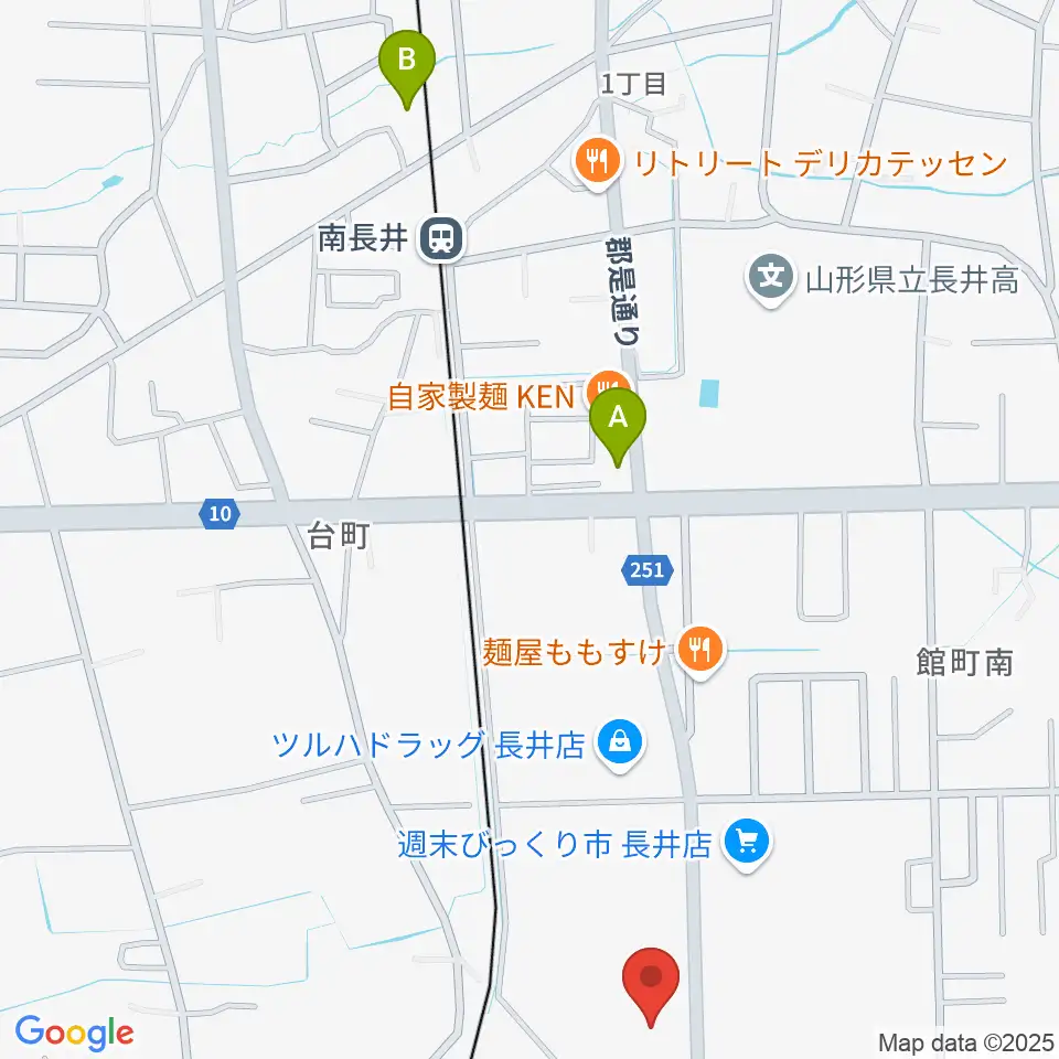 音楽アズム舘 長井本店周辺のカフェ一覧地図
