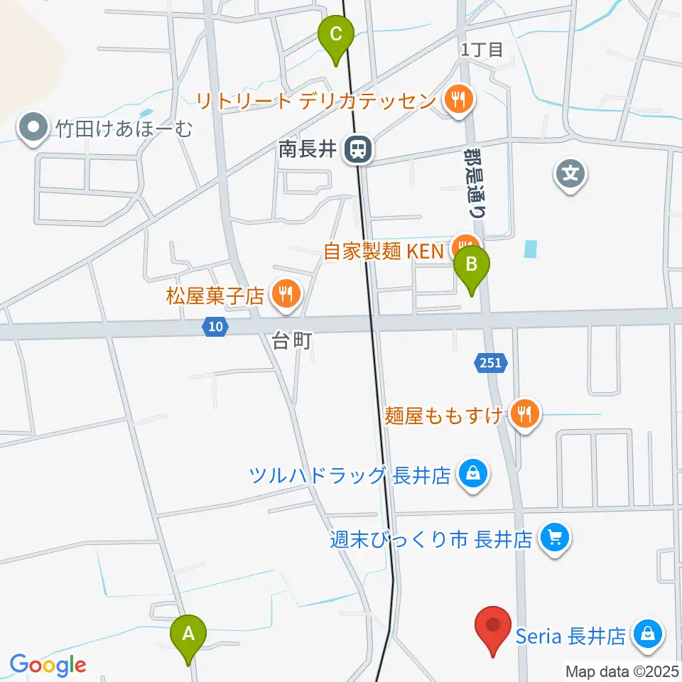 音楽アズム舘 長井本店周辺のカフェ一覧地図