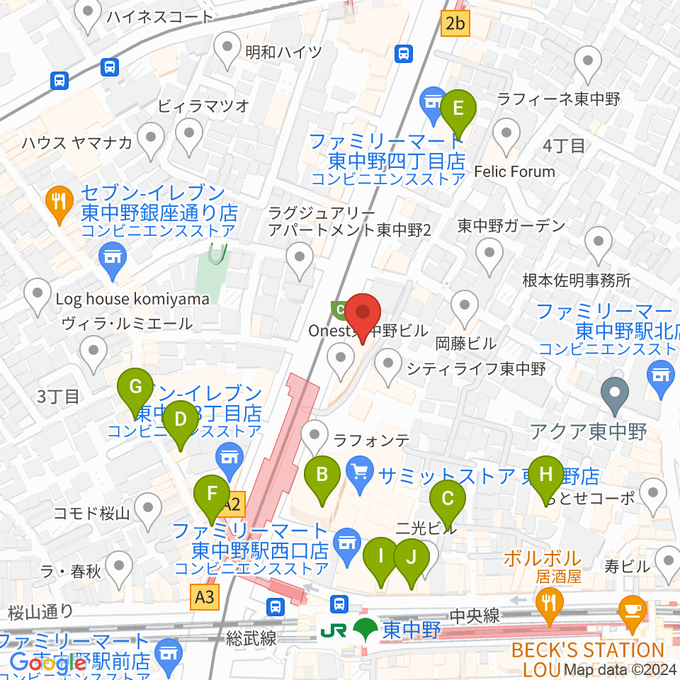 アバロンミュージックスクール東中野校周辺のカフェ一覧地図