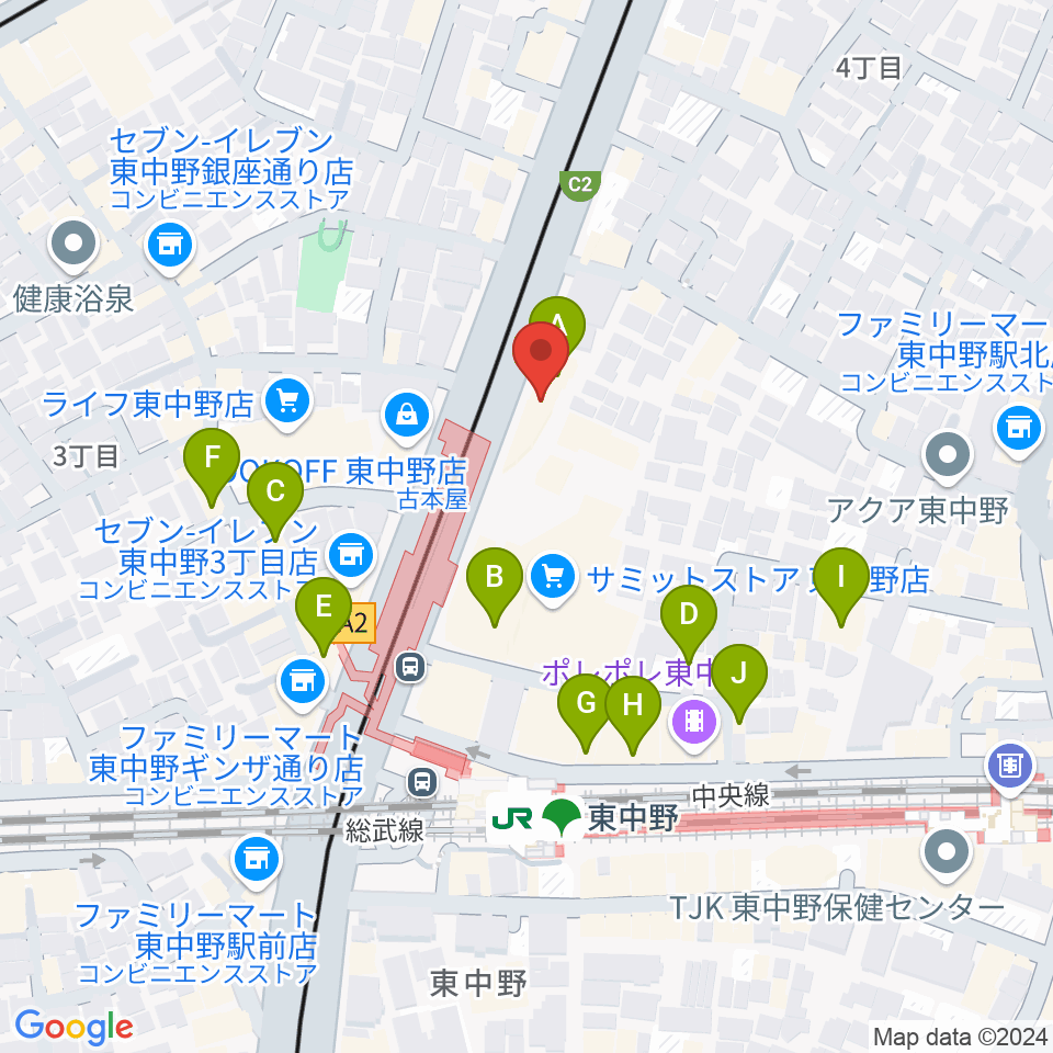 アバロンミュージックスクール東中野校周辺のカフェ一覧地図