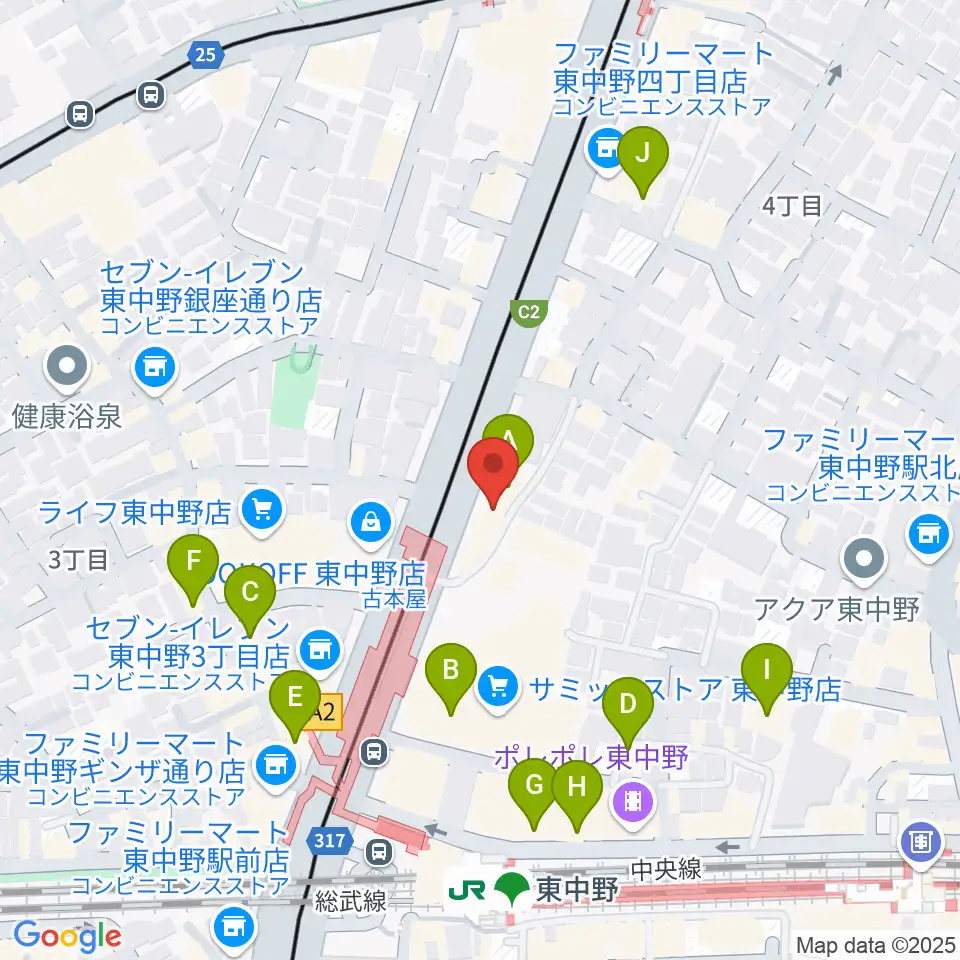アバロンミュージックスクール東中野校周辺のカフェ一覧地図